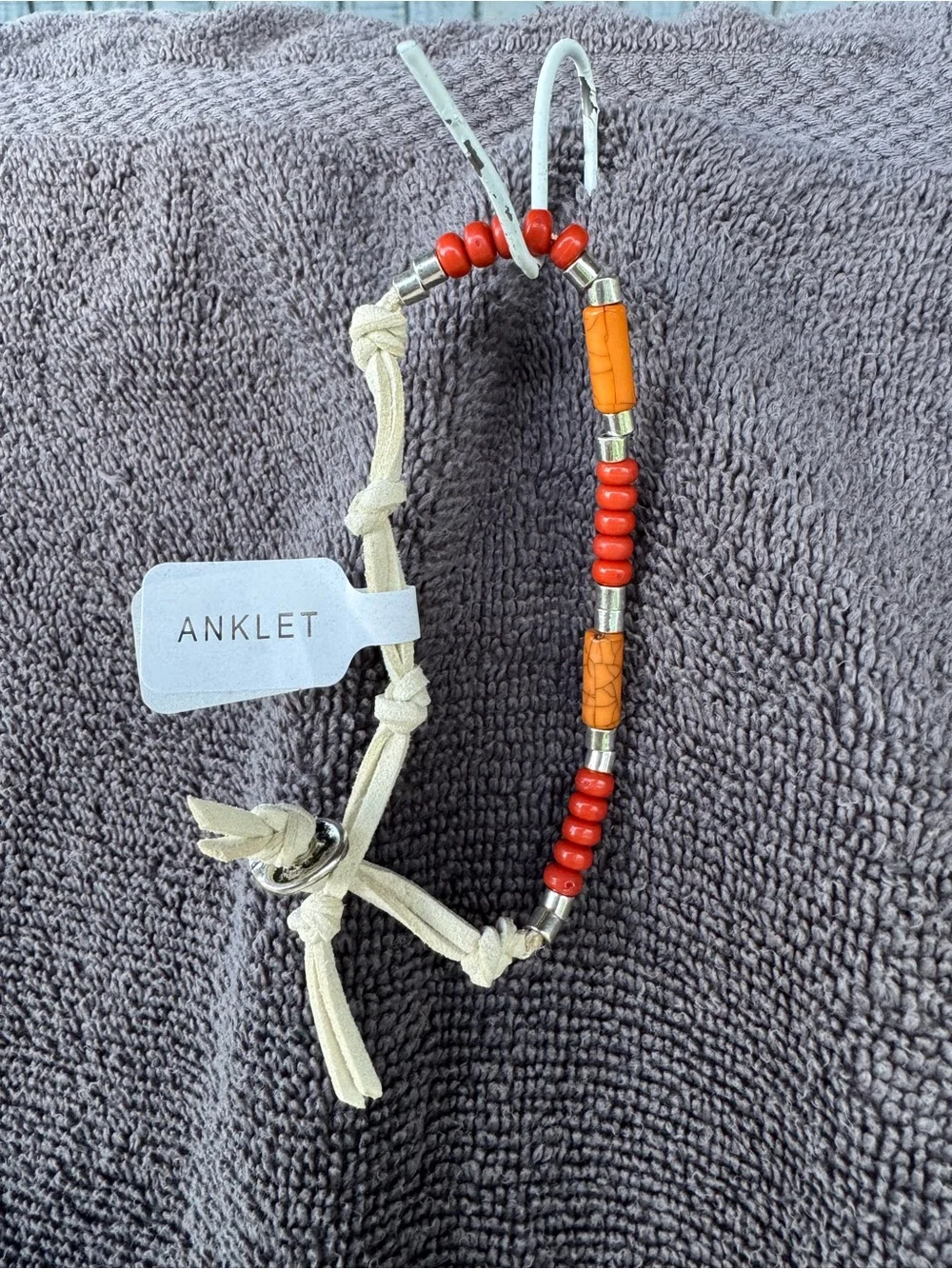 Red & Orange Beaded Leather Adjustable Bracelet by